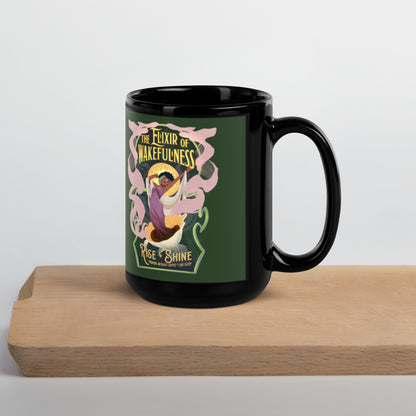 "Elixir of Wakefulness" Black Glossy Mug