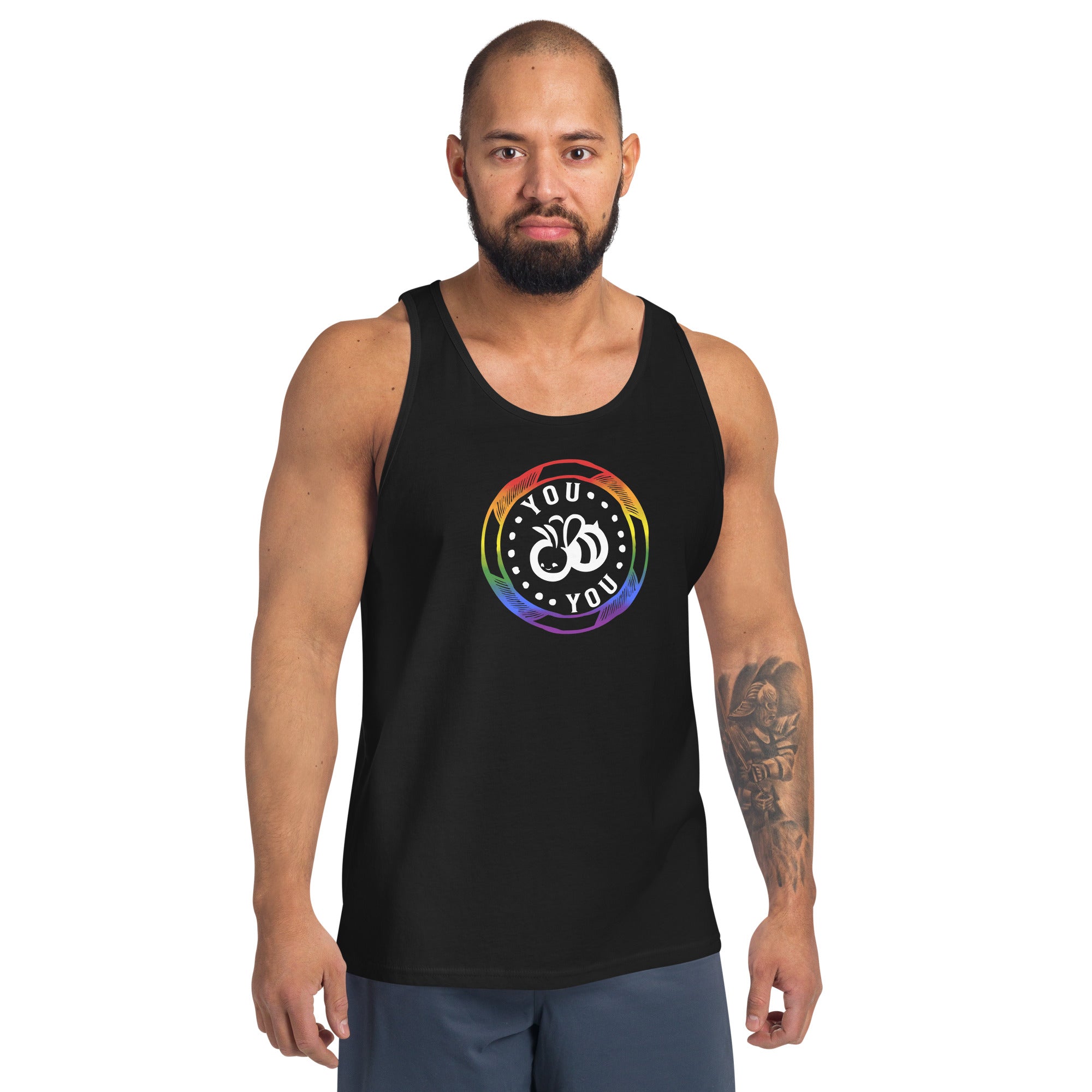 You "Bee" You Pride Flag Colors Masc Fit Tank Top IN BLACK