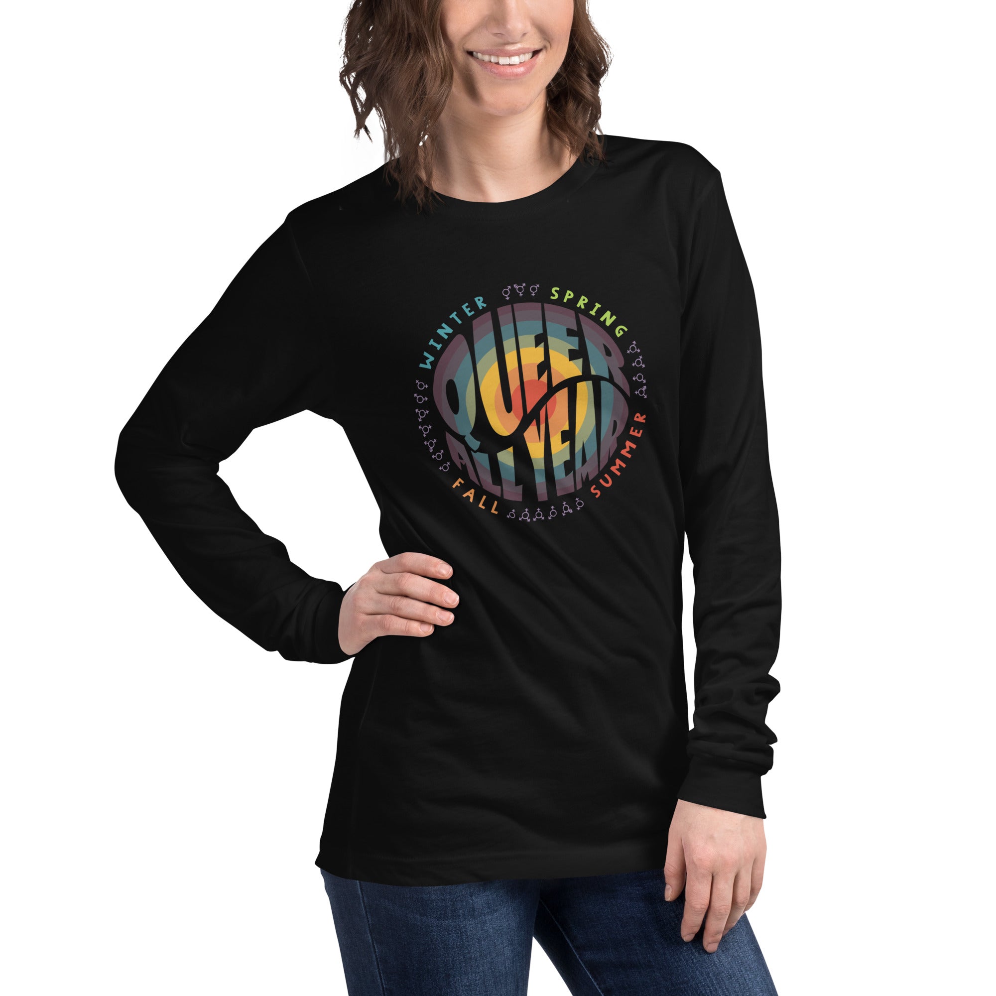 “Queer All Year” Unisex Long Sleeve Tee