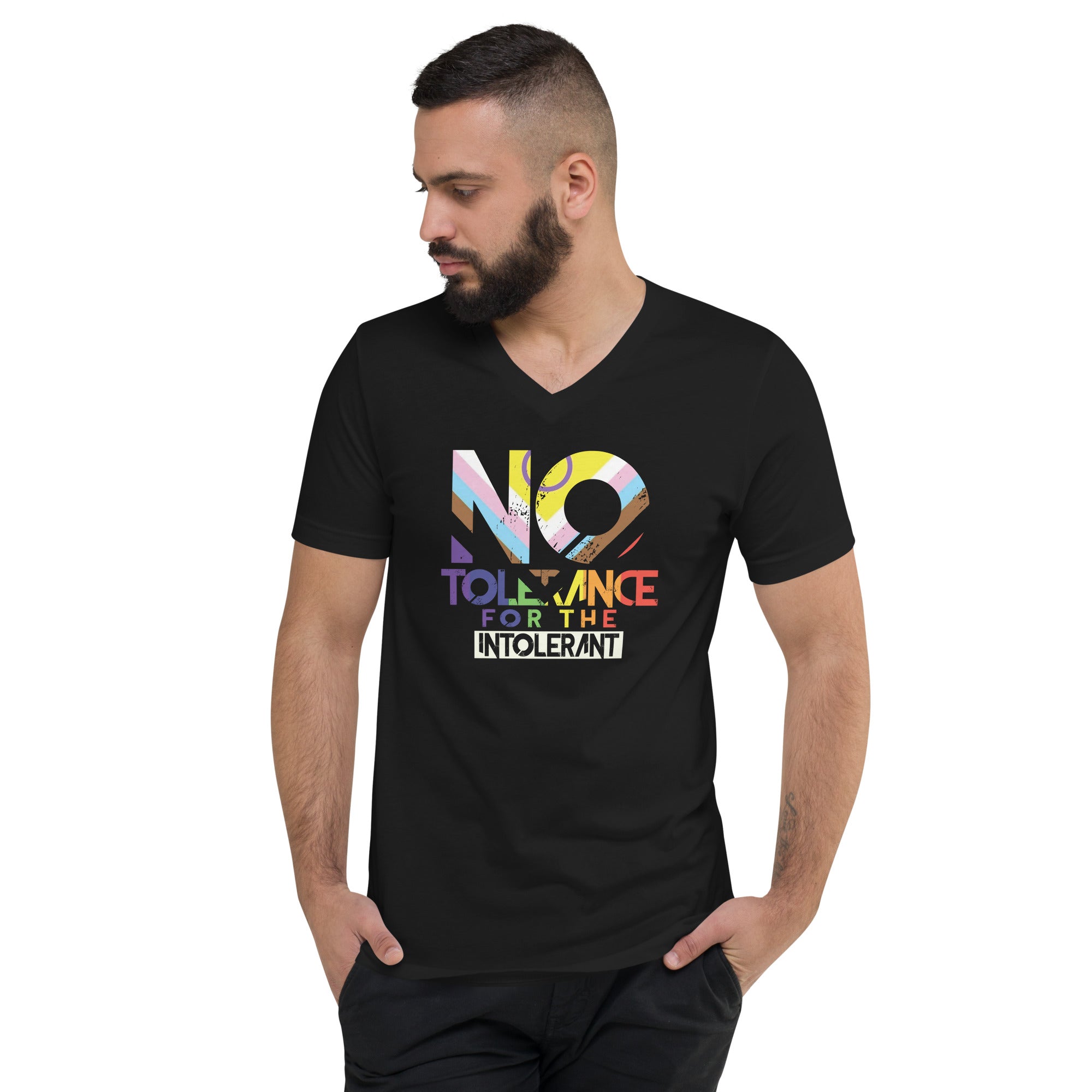 No Tolerance for the Intolerant Unisex fit Short Sleeve V-Neck T-Shirt