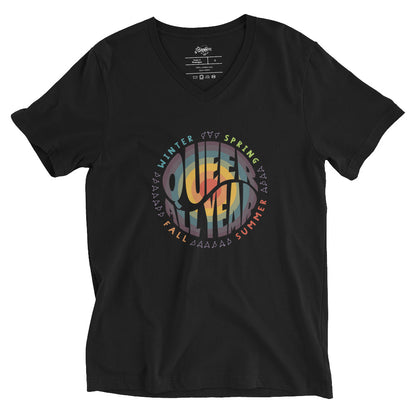 “Queer All Year” Unisex Short Sleeve V-Neck T-Shirt