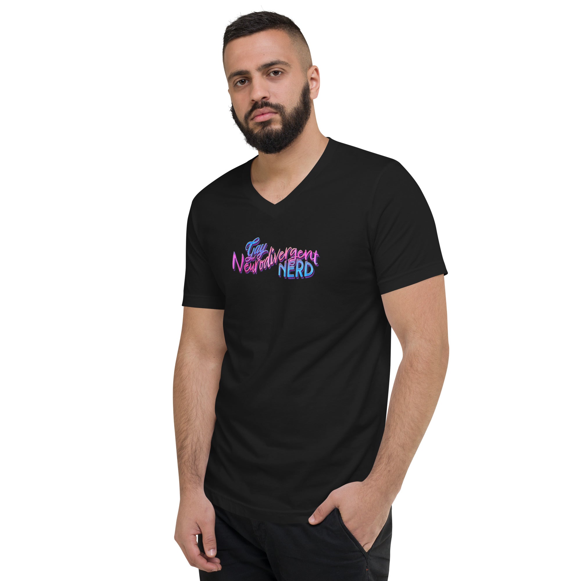 "Gay Neurodivergent Nerd" Unisex Short Sleeve V-Neck T-Shirt