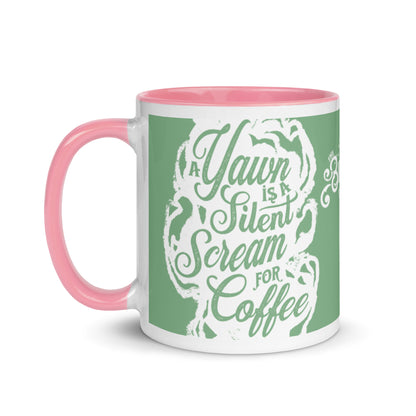 "A Yawn is a Silent Scream for Coffee" Mug with Color Inside