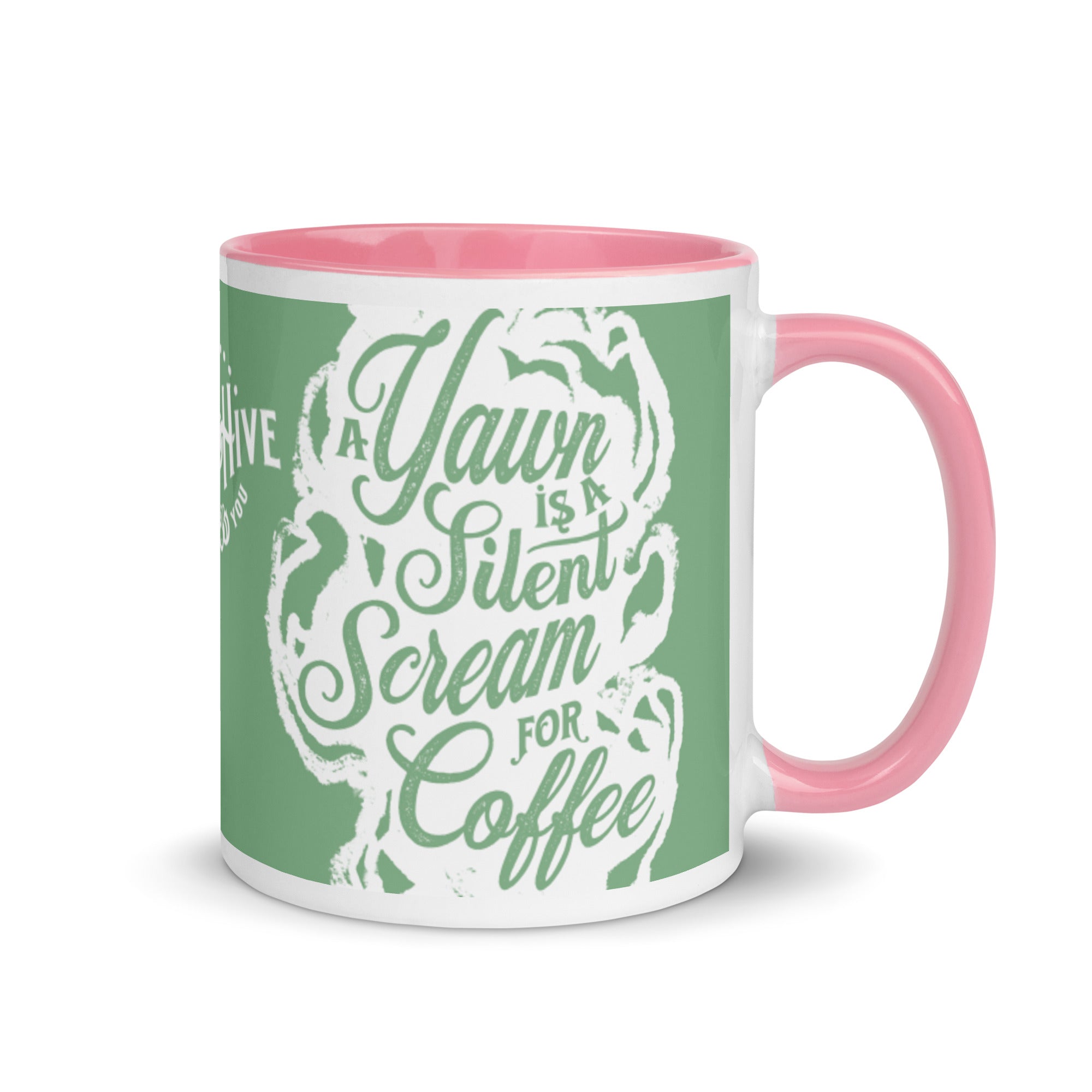 "A Yawn is a Silent Scream for Coffee" Mug with Color Inside
