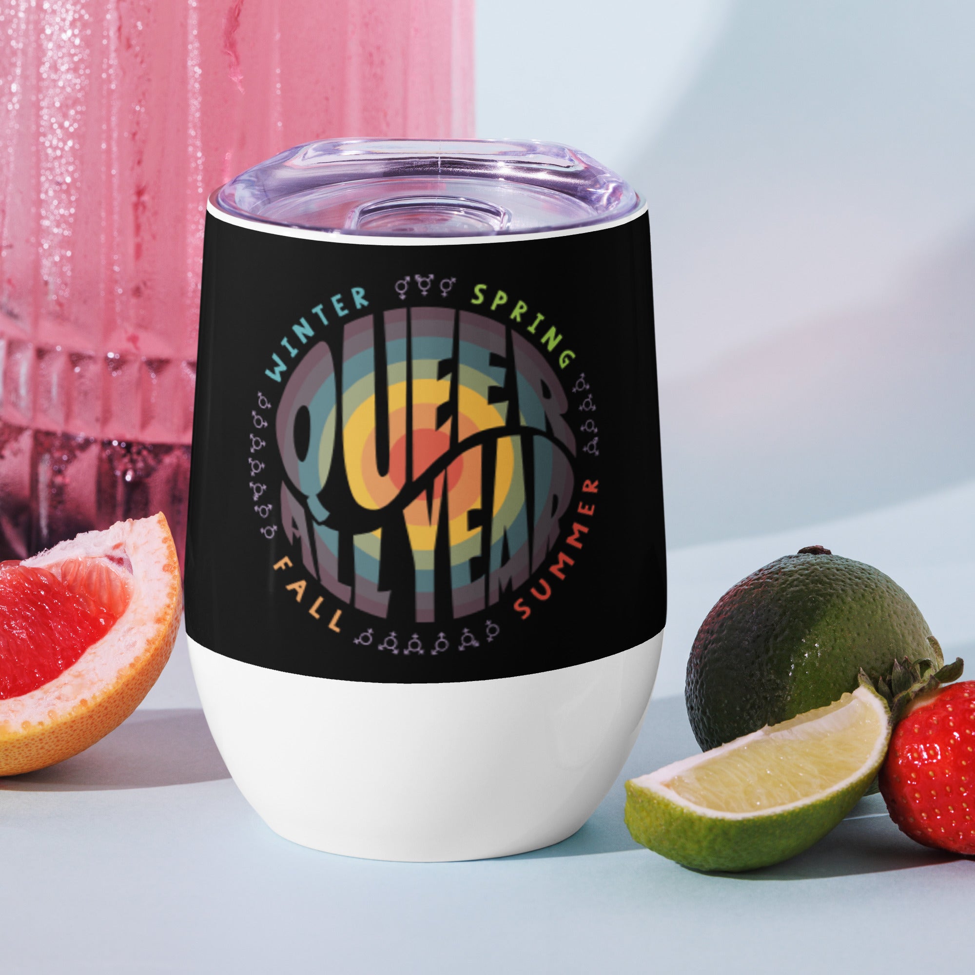 “Queer All Year” Wine tumbler