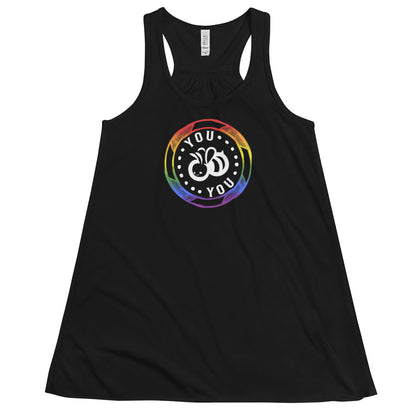 You "Bee" You Pride Flag Colors Fem Fit Flowy Racerback Tank IN BLACK