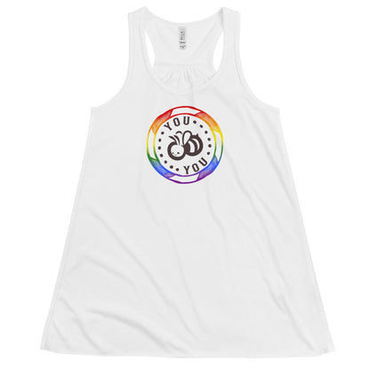 You "Bee" You Pride Flag Colors Fem Fit Flowy Racerback Tank IN WHITE