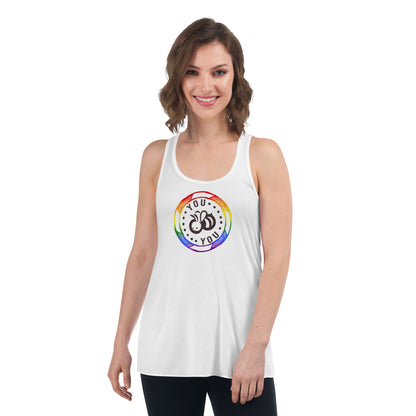 You "Bee" You Pride Flag Colors Fem Fit Flowy Racerback Tank IN WHITE